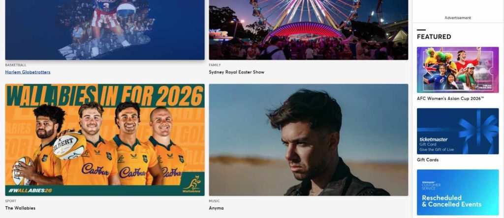 Ticket Master Website  Featured Section 