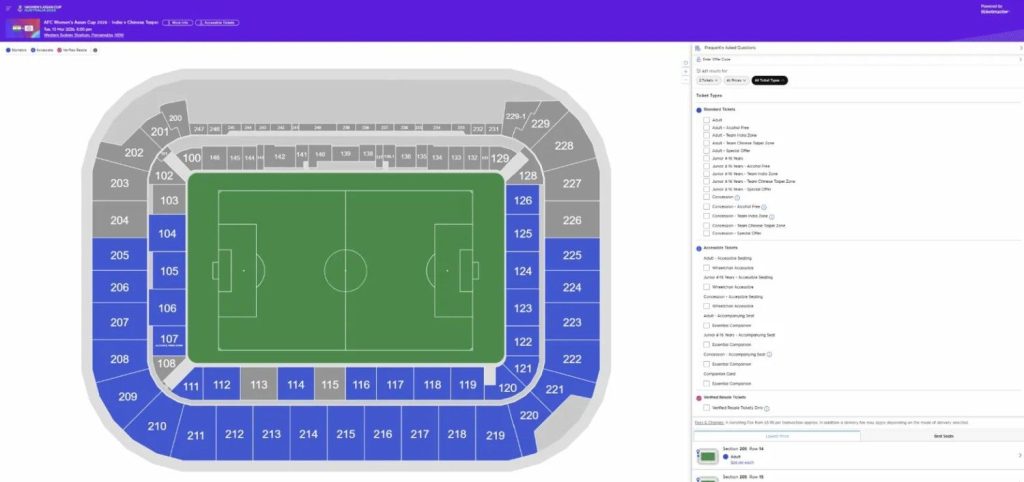 Ticket Types Available For India vs Chinese Taipei