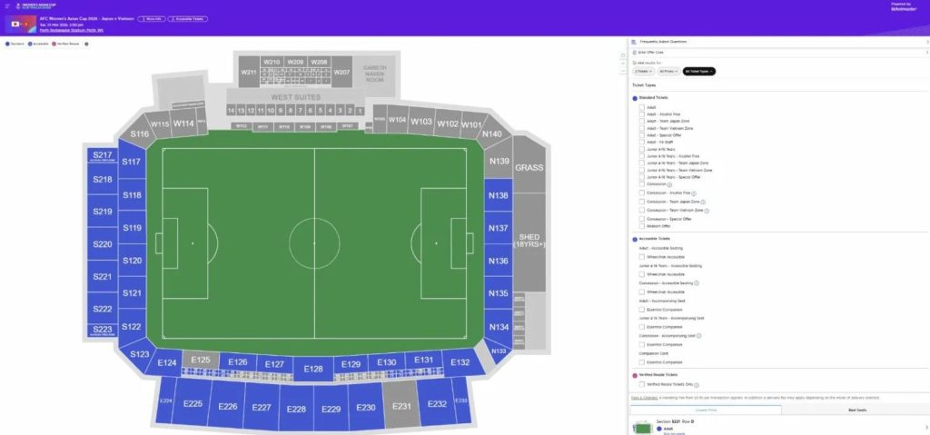 Ticket Types Available For Japan vs Vietnam
