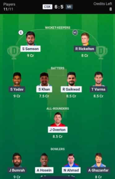 Dream11 Team for CSK vs MI