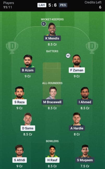 Dream11 Team for LHQ vs PSZ