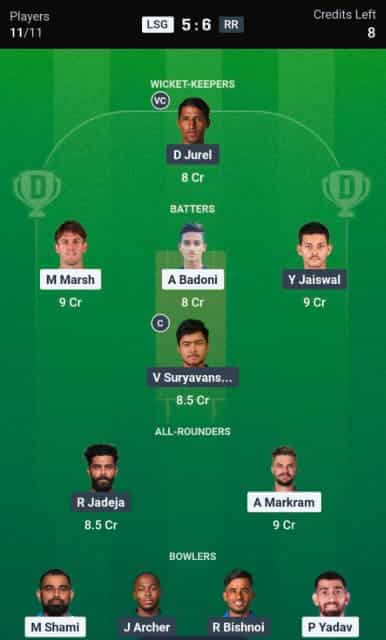LSG vs RR Dream11 Prediction IPL 2026 Match 32