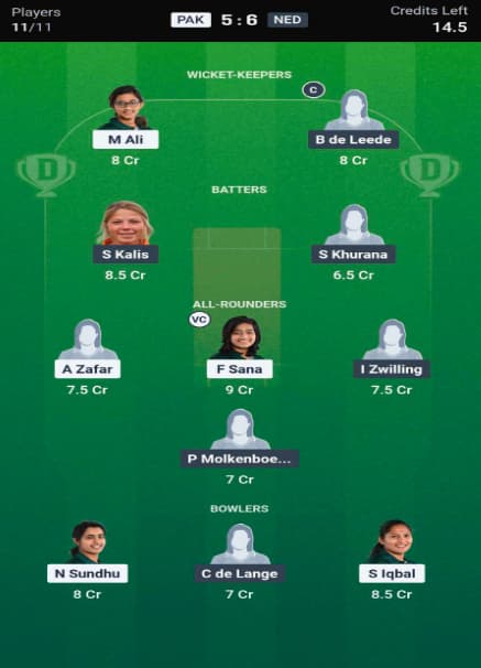 PAK-W vs NED-W Dream11 Prediction Team