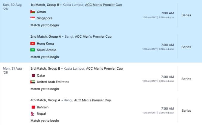 ACC Men's Premier Cup 2026 Schedule